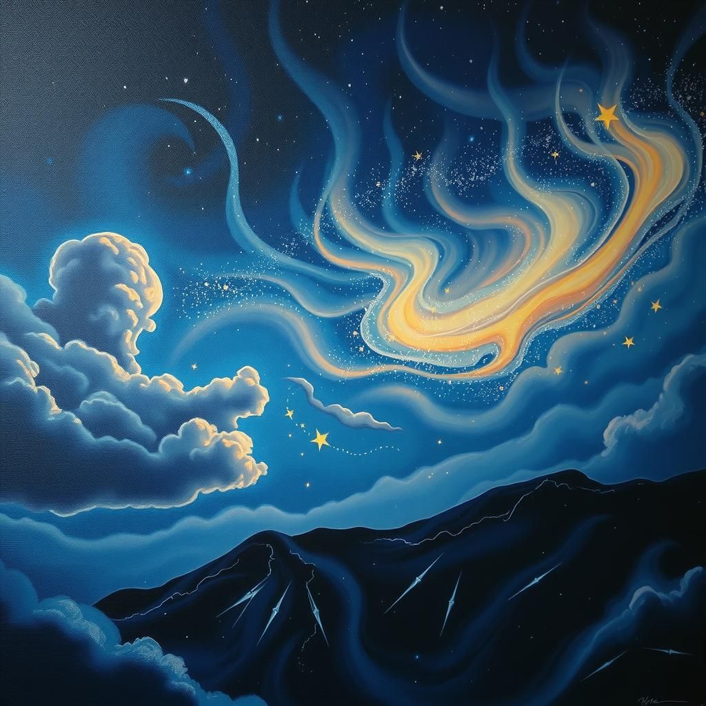 Luminescent Midnight Sky Mural Art Illustration