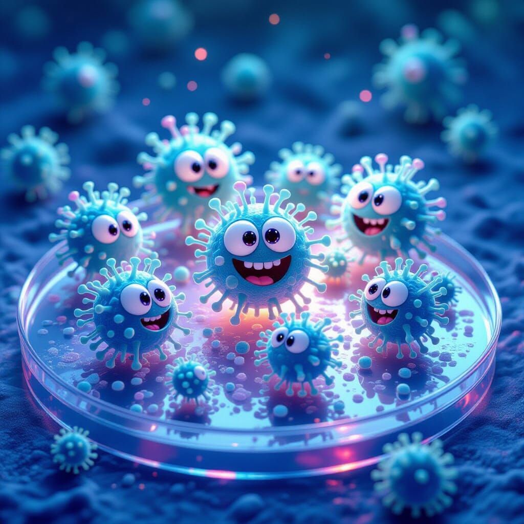 Cartoon Microbes in Vibrant Digital Illustration Style