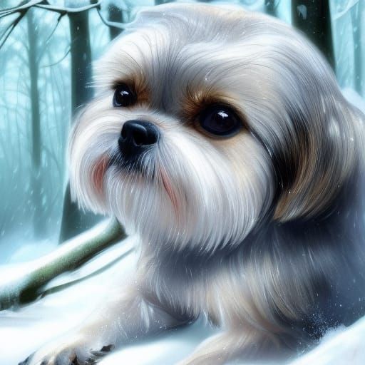 Shih tzu in snow