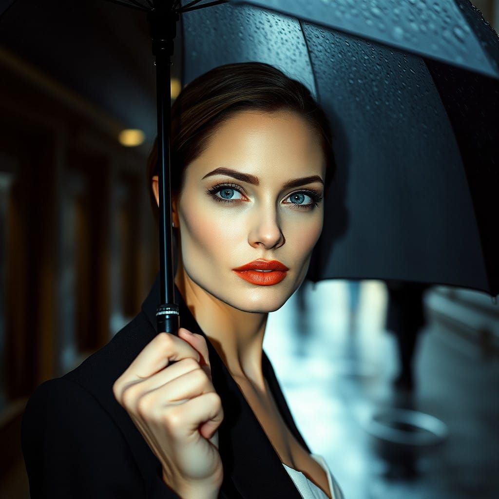 Angelina Jolie Walks in the Rain, Cinematic Film Still in Cl...