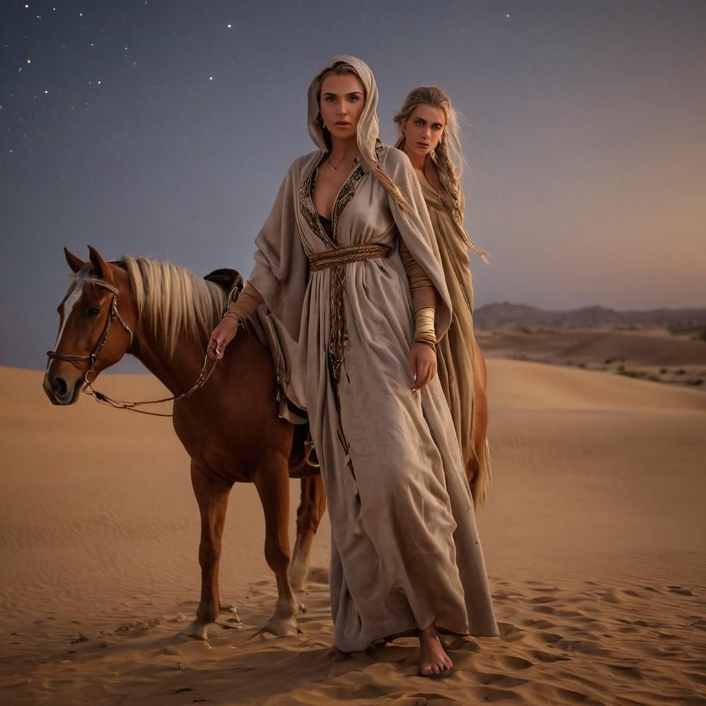 Arabic Woman with Horse: Cinematic Film Still