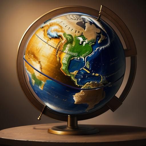 Hyperrealistic World Globe on Sideboard, Splash Art