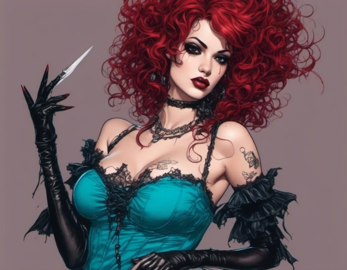 Gothic Latina Vampiress in Horrorcore Baroque Pin-Up Style