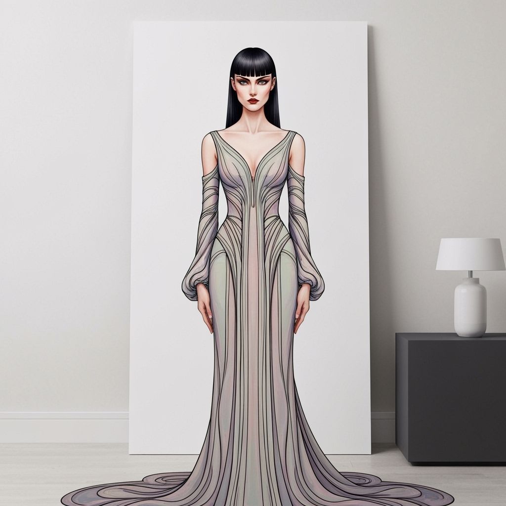 Elegant Woman with Blunt Bangs in Art Nouveau Style