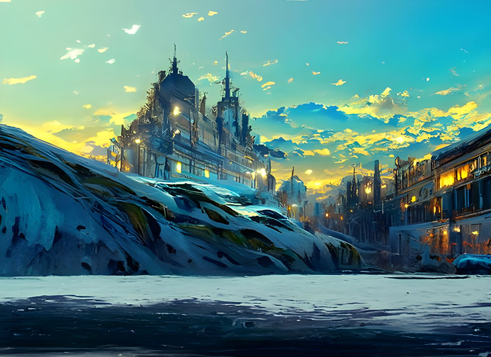 Winter School in Anime Style, Silver and Blue