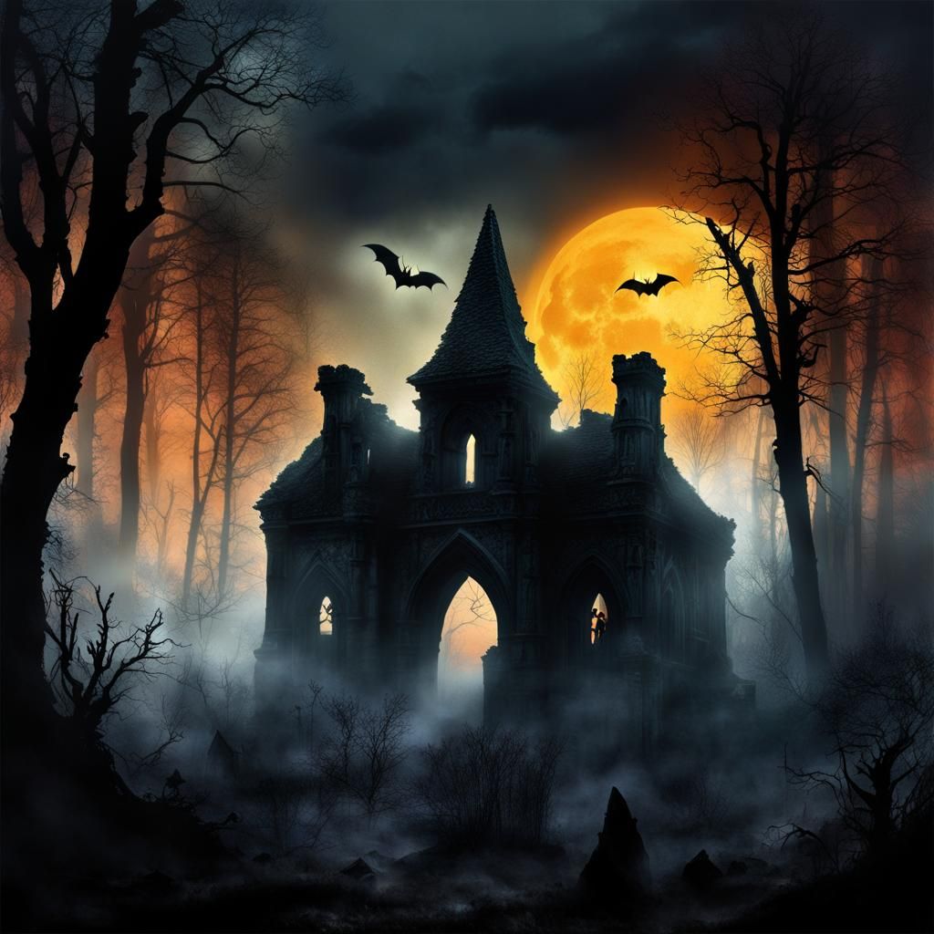 Spooky Haunted Village Ruins in Sombre Forest