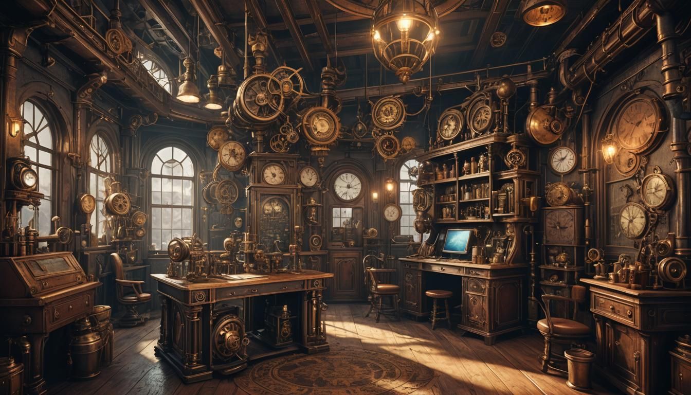 Steampunk Inventor Room in Detailed Matte Painting