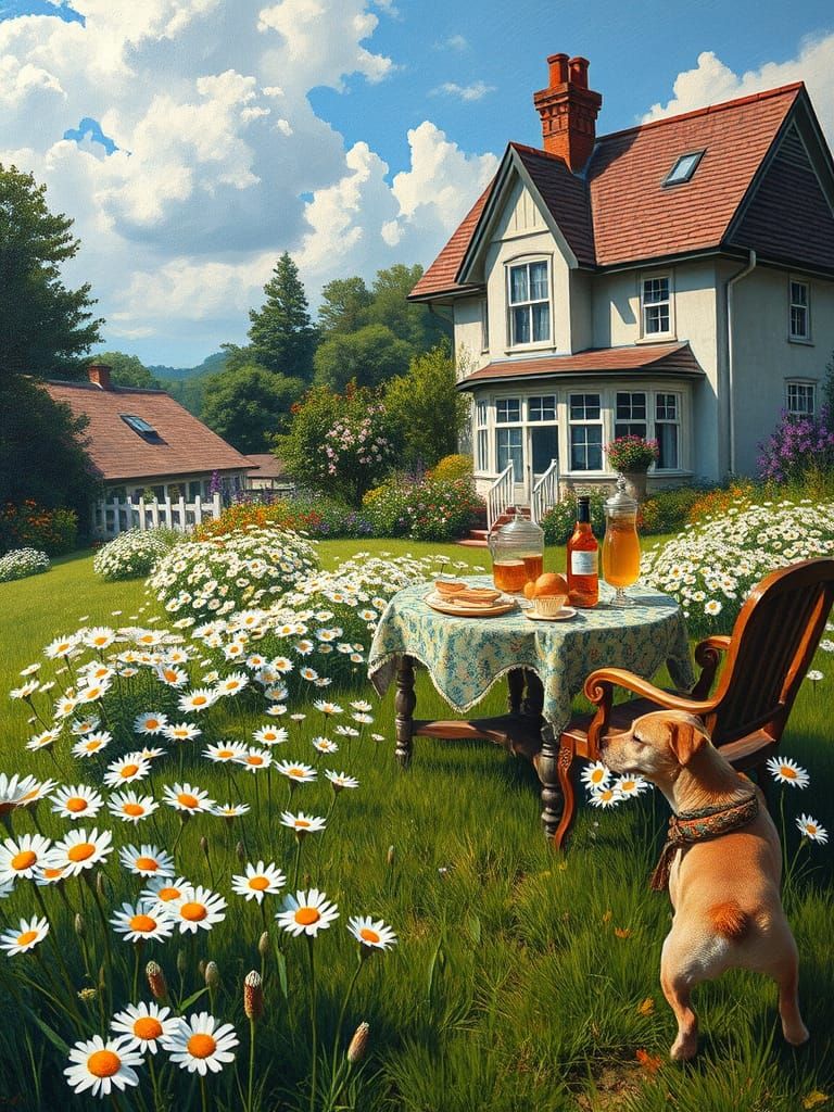 Daisy Garden in Van Gogh Style Oil Painting