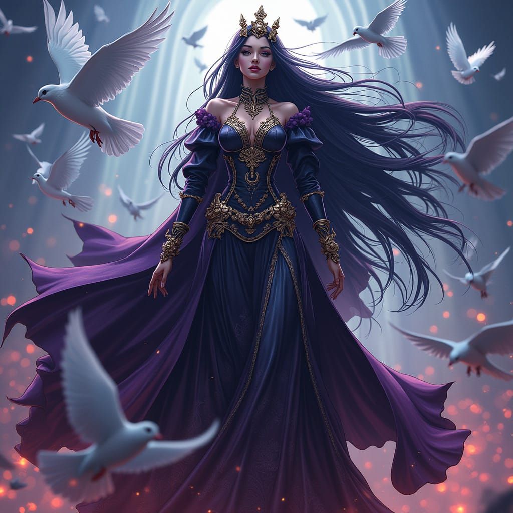 Regal Caveira Amidst Whirling Doves in Anime-Inspired Splend...