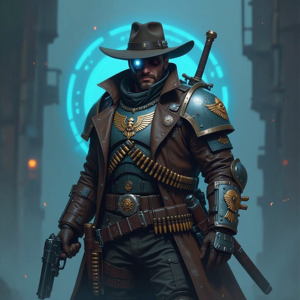 Grimdark Rogue Trader Captain in Sci-Fi Style