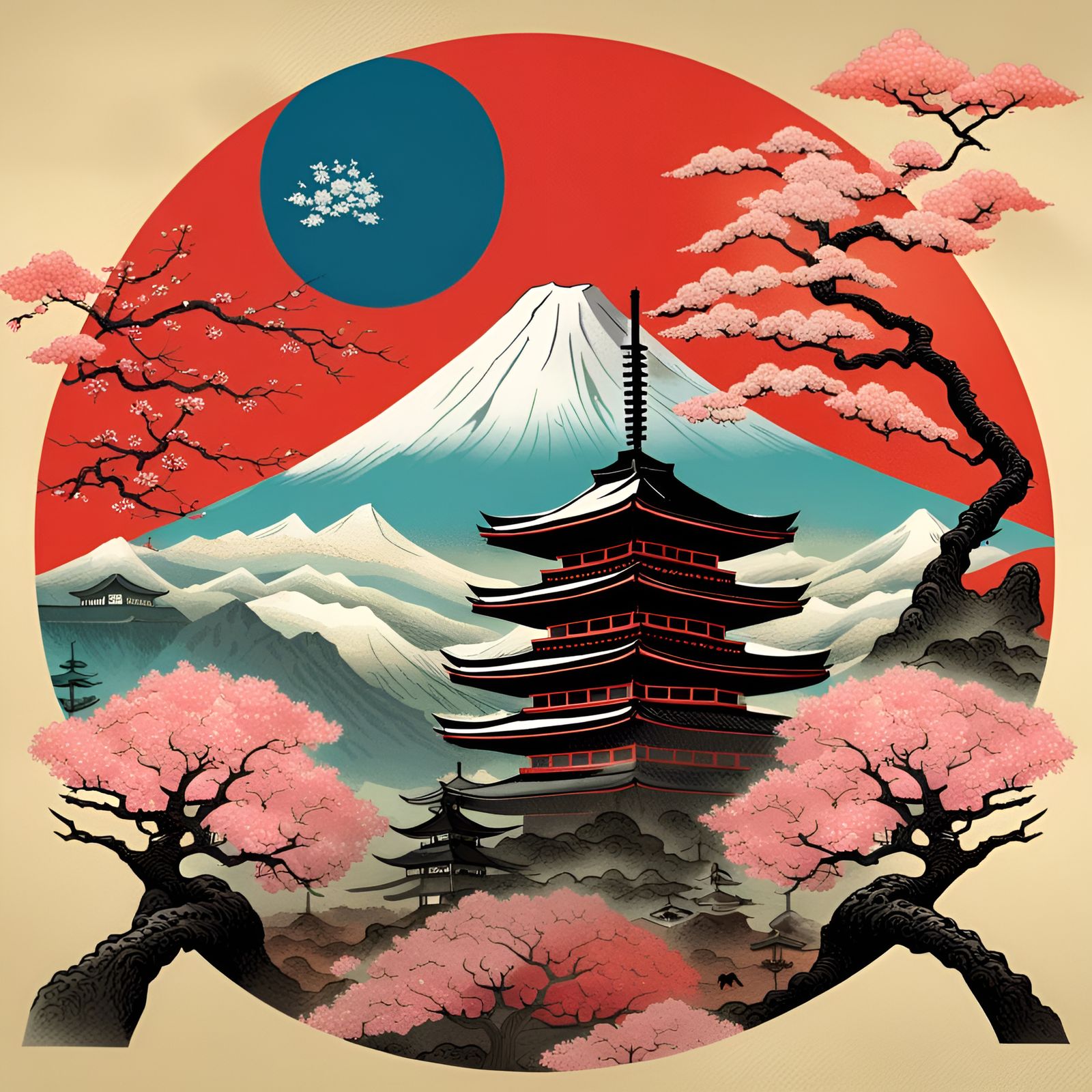 Japanese Collage: Silkscreen Print in Ukiyo-e Style