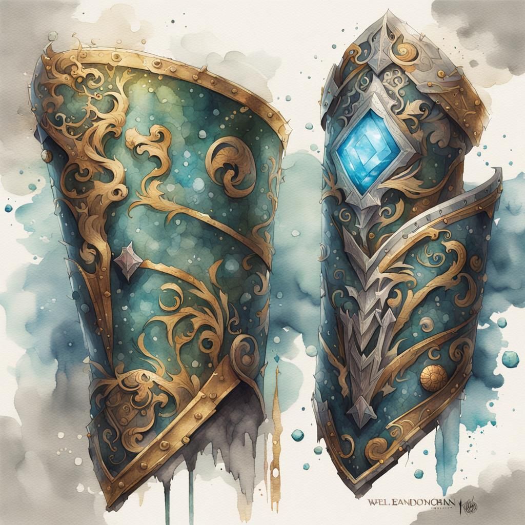 Enchanted Healing Bracers: D&D Watercolor Illustration