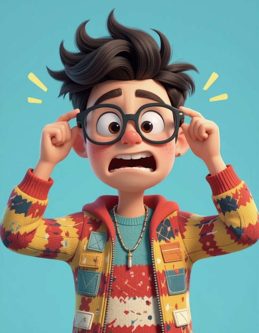 Funny Student Sneezing in Pixar 3D Style