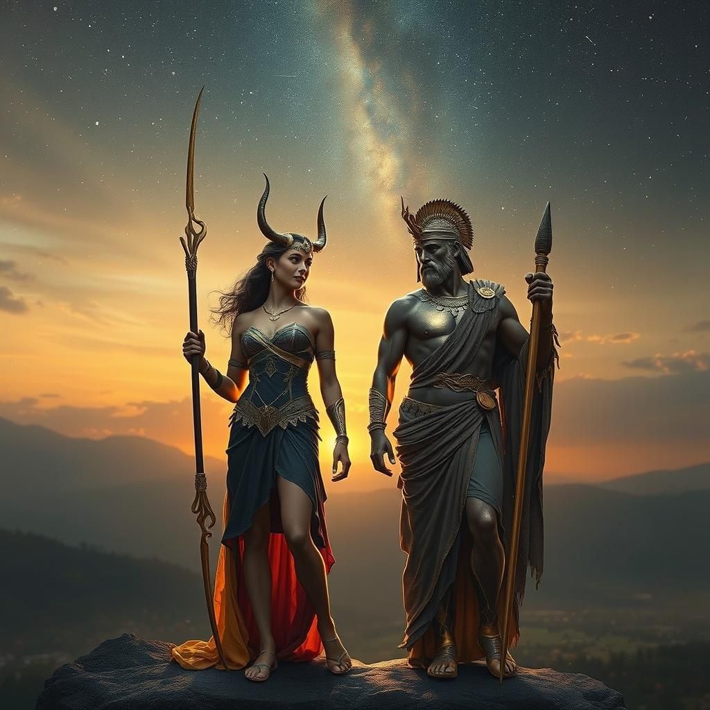 Artemis and Apollo in a Digital Painting