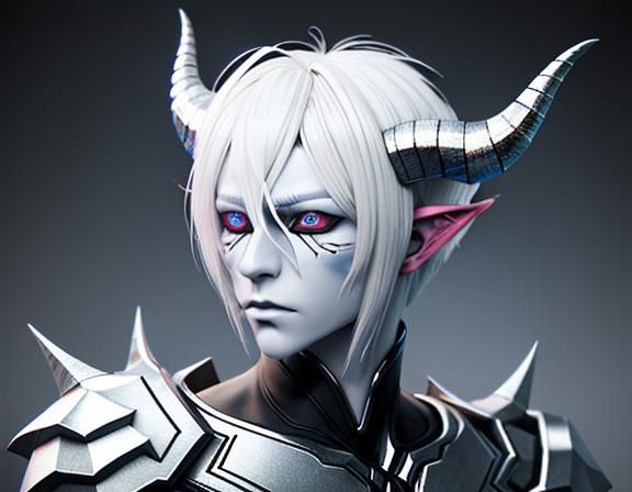 Icy Anime Demon with Platinum Hair in 3D