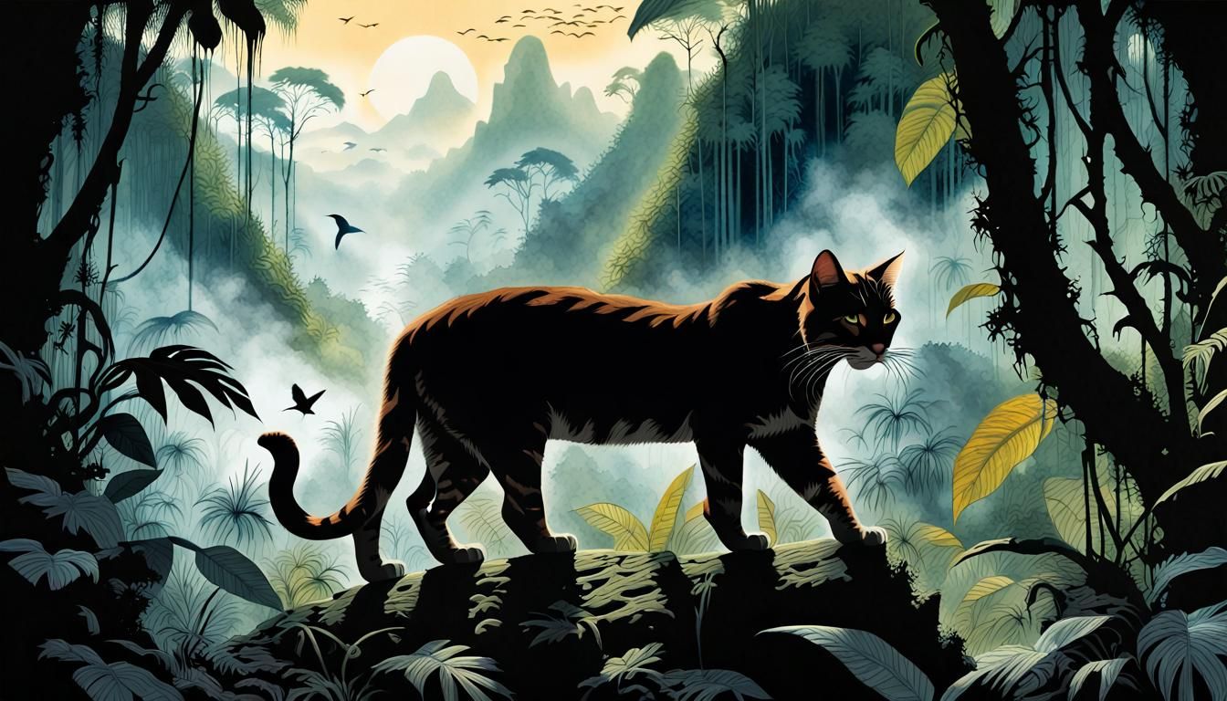 Jungle Cat Silhouette: Double Exposure 2D Art