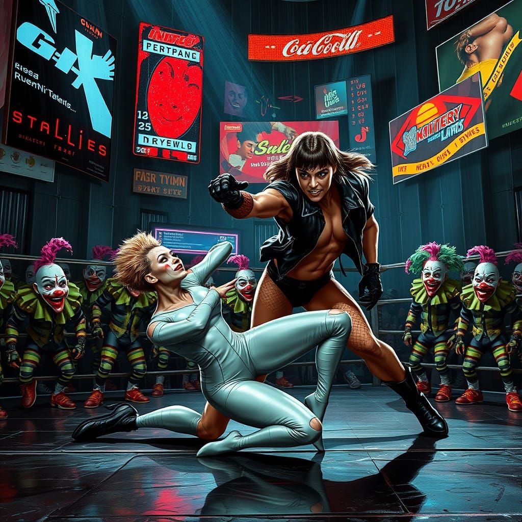 Cyberpunk Arena Showdown: Muscle and Steel