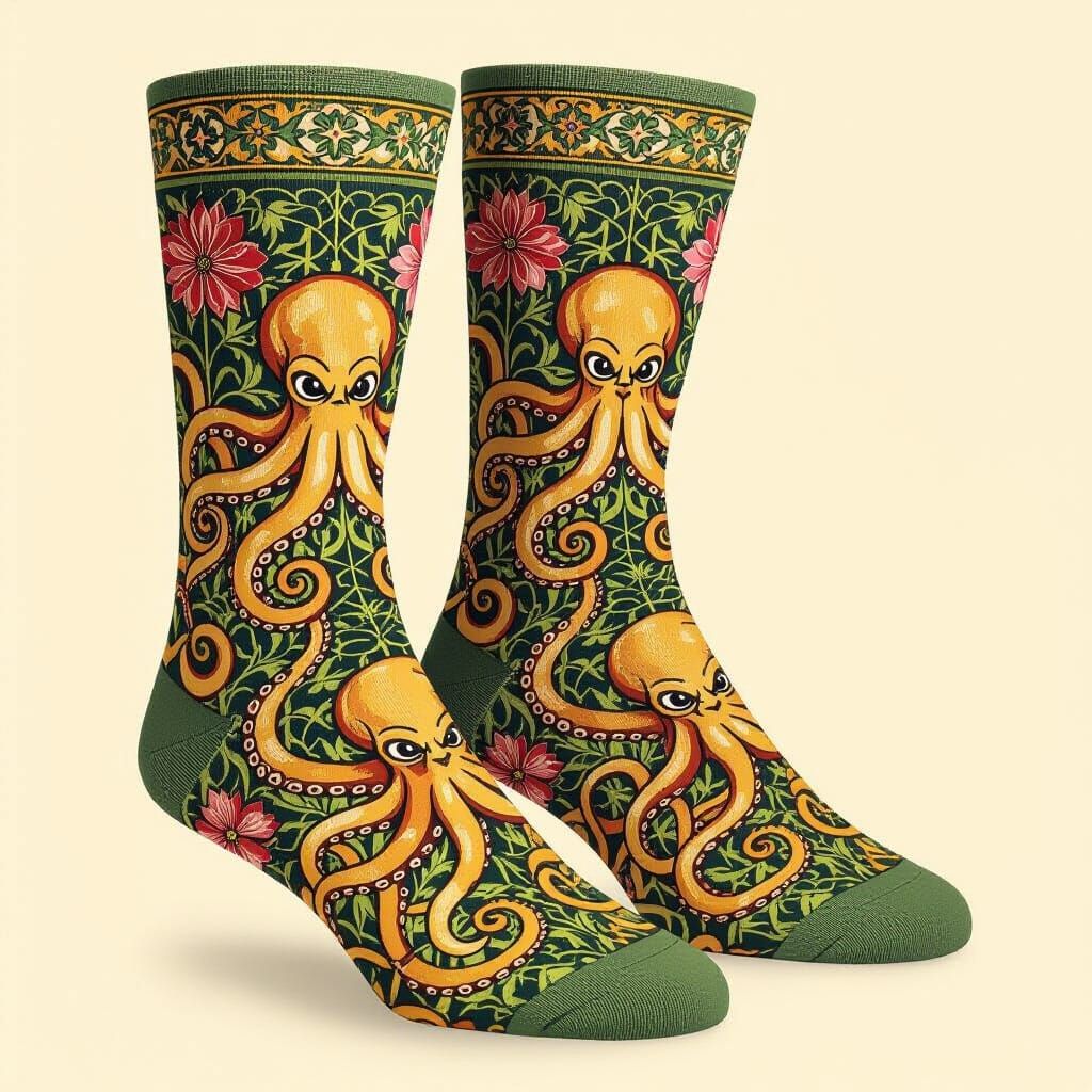 Cthulhu socks  in the style of William Morris.