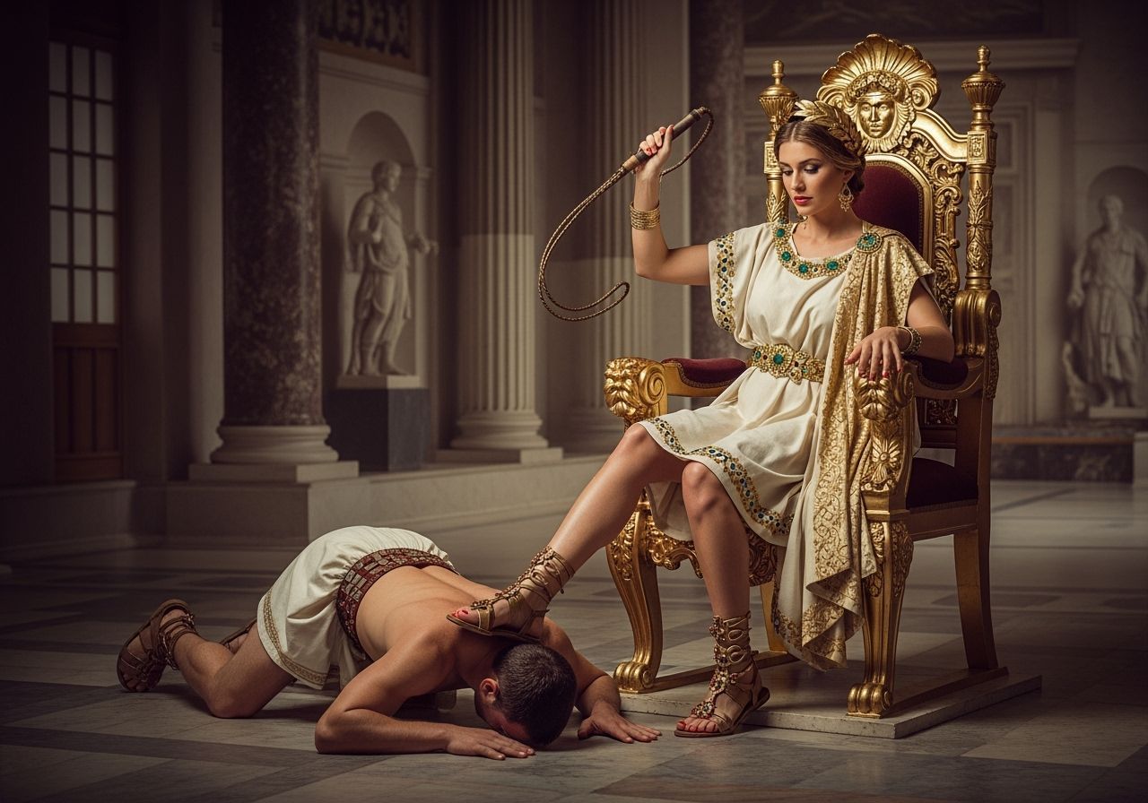 Roman Empress on Golden Throne with Whip