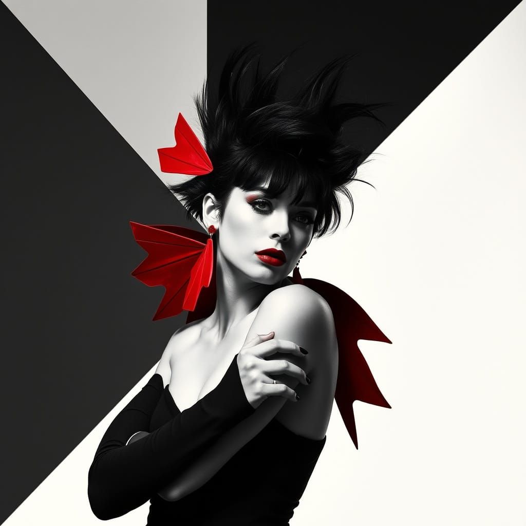 Avant-Garde Model in Geometric, Black and White Fashion Phot...