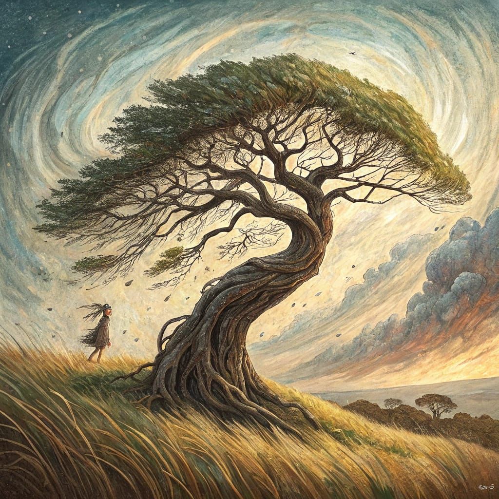 Ancient Tree in Vibrant Impasto Style