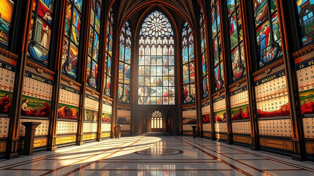 Glass Calendar Cathedral Inspired by Renaissance Art