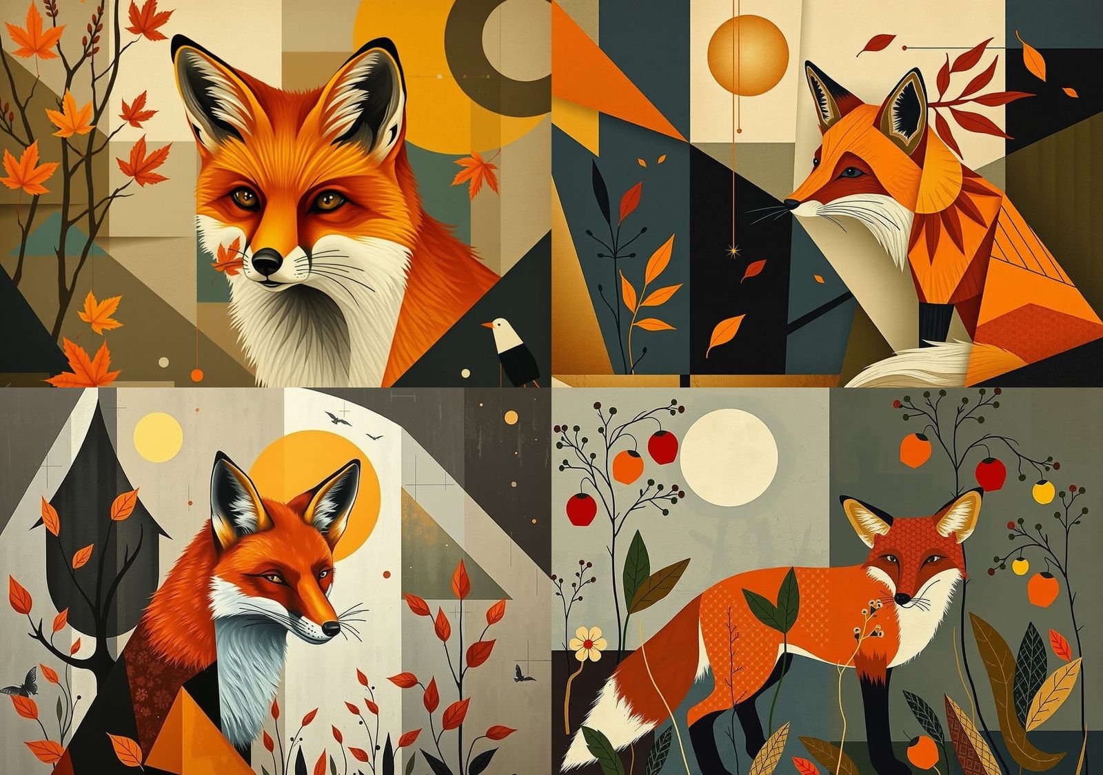 Fox in Autumn Harvest: Geometric Surrealism