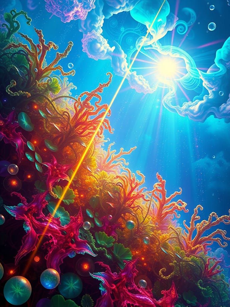 Iridescent Seaweed Kelp Bed with Fractal Patterns