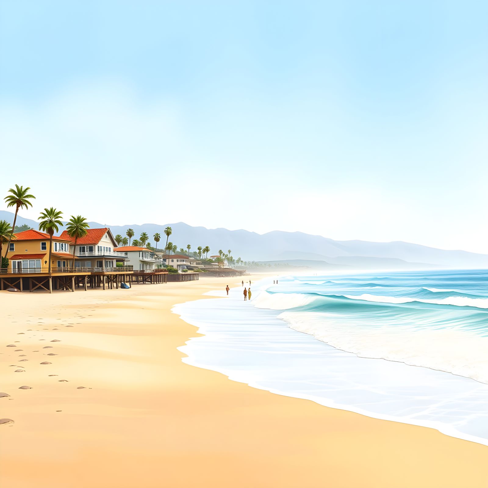 California Coastal Oasis in Vibrant Watercolour