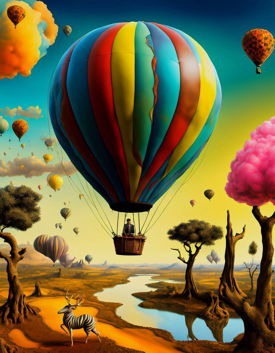 Surreal Hot Air Balloon over African Landscape
