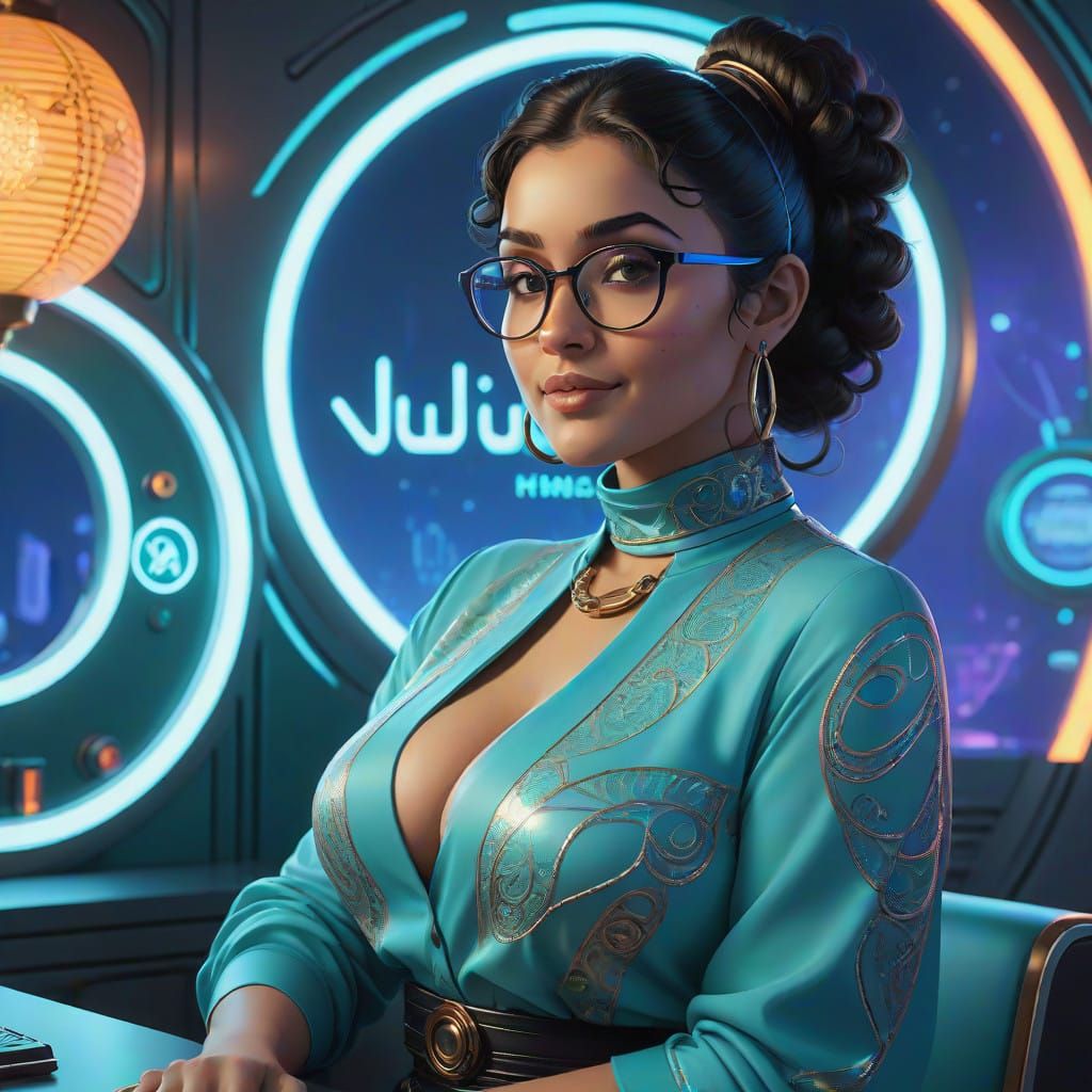 Sleek Voice Chat Room with Muslim Woman in Futuristic Design