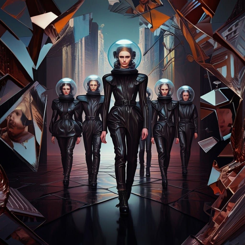 Futuristic Vogue Fashion Models in Metallic Chaos