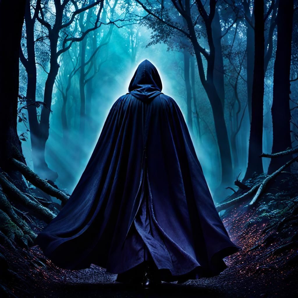 Dark Mage in Forest: Hyperrealistic Matte Painting