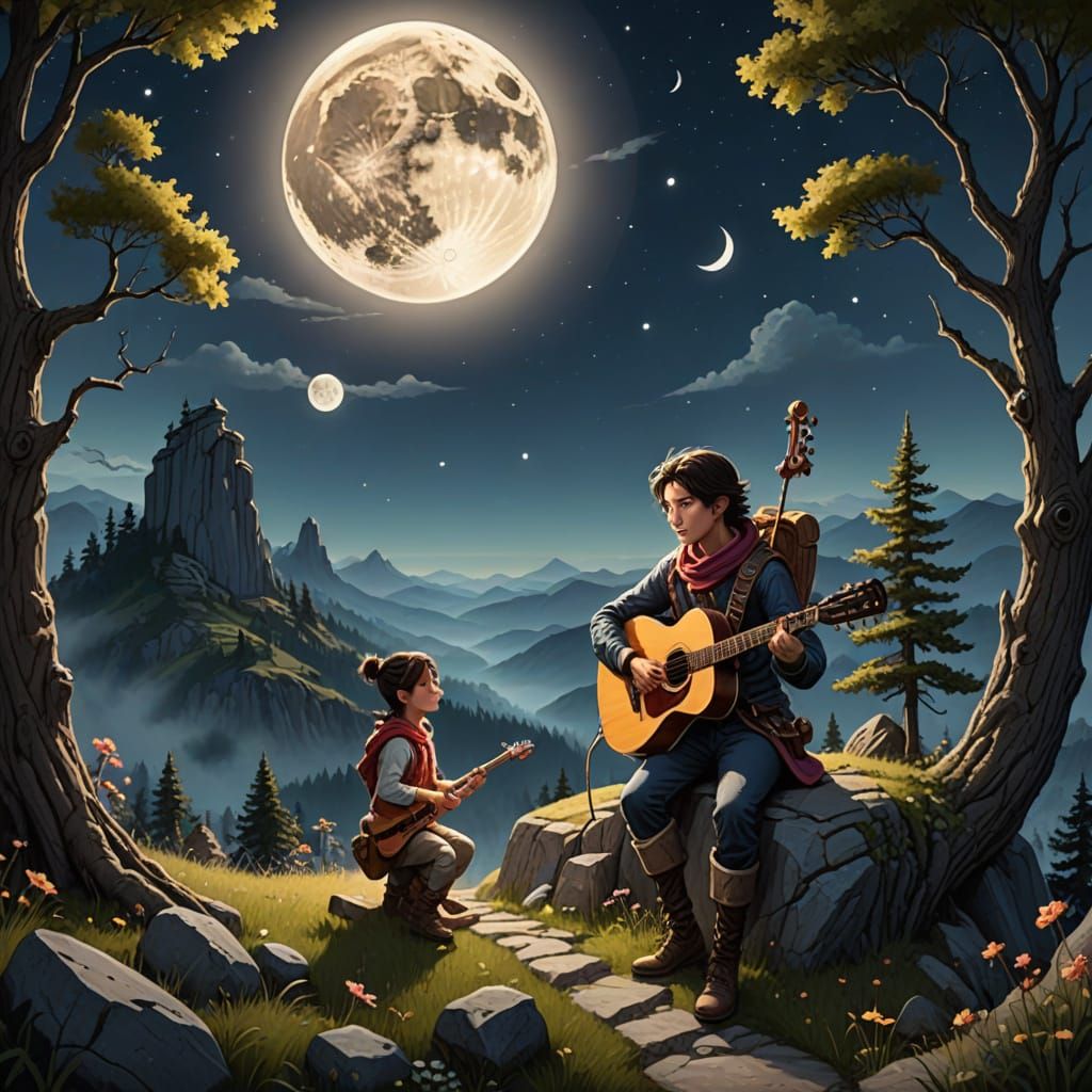 Celestial Lyre in Lunar Harmony