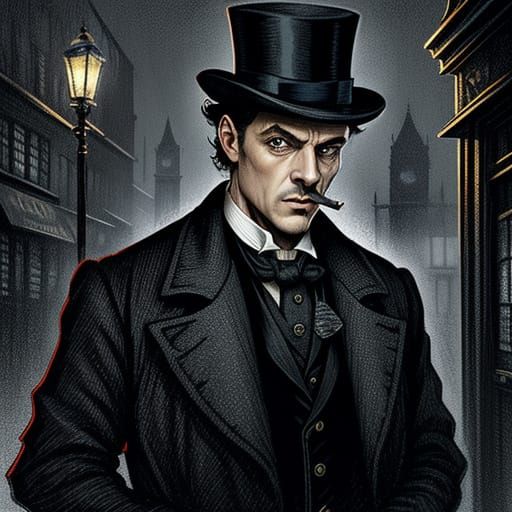 Sherlock Holmes Style Illustration of Moriarty in Dark Alley...