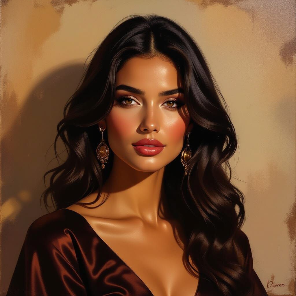 Lustrous Woman Portrait in Rich Impasto Oil Painting