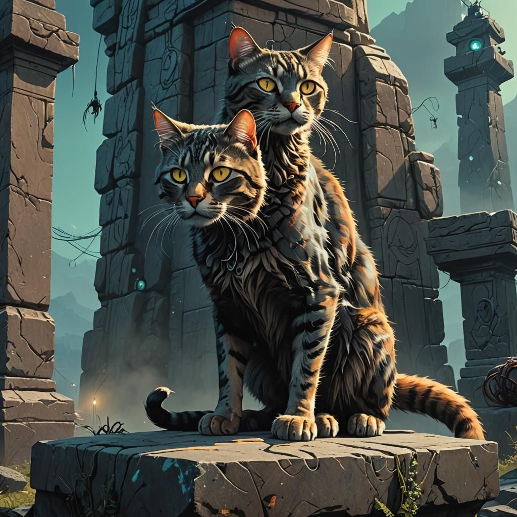 Cat-Spider Creature on Stone Pedestal, Matte Painting