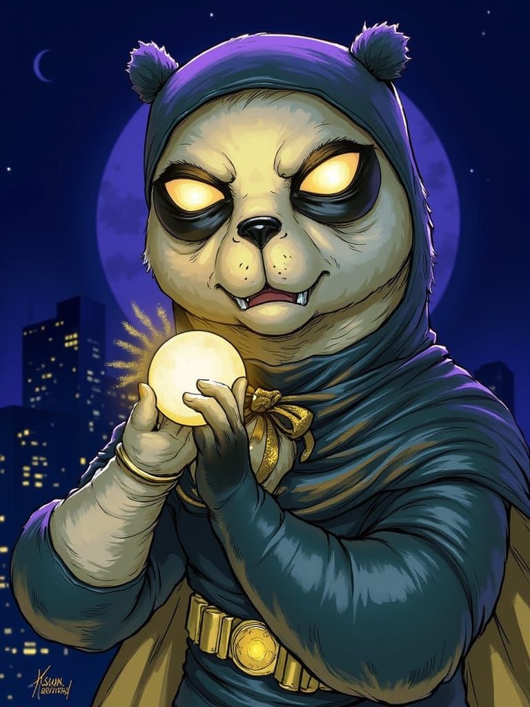 Panda Bear Superhero in Cityscape, Comic Art Style