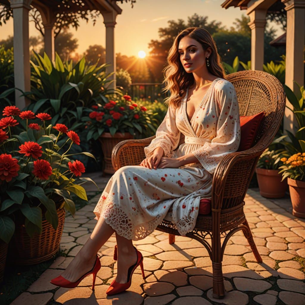 Ethereal Hourglass Beauty in Vibrant Sunset Glow