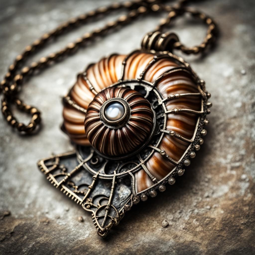 Gothic Seashell Steampunk Necklace on Display
