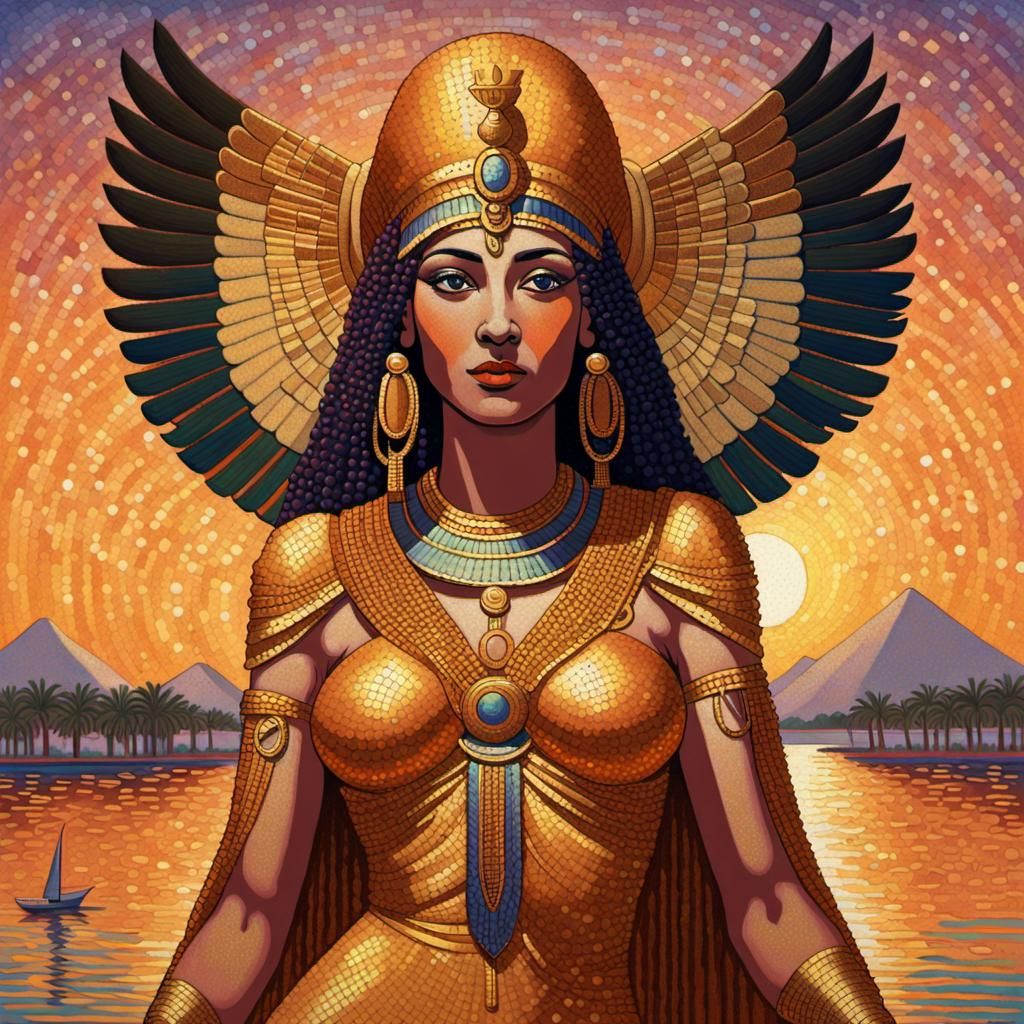 Goddess Isis Portrait in Pointillist Style