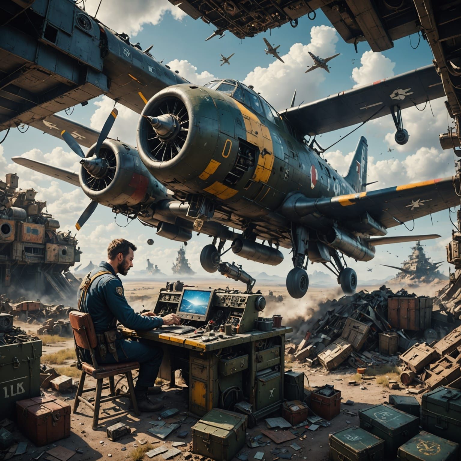 Man Sewing at Recycled Airplane Sewing Machine