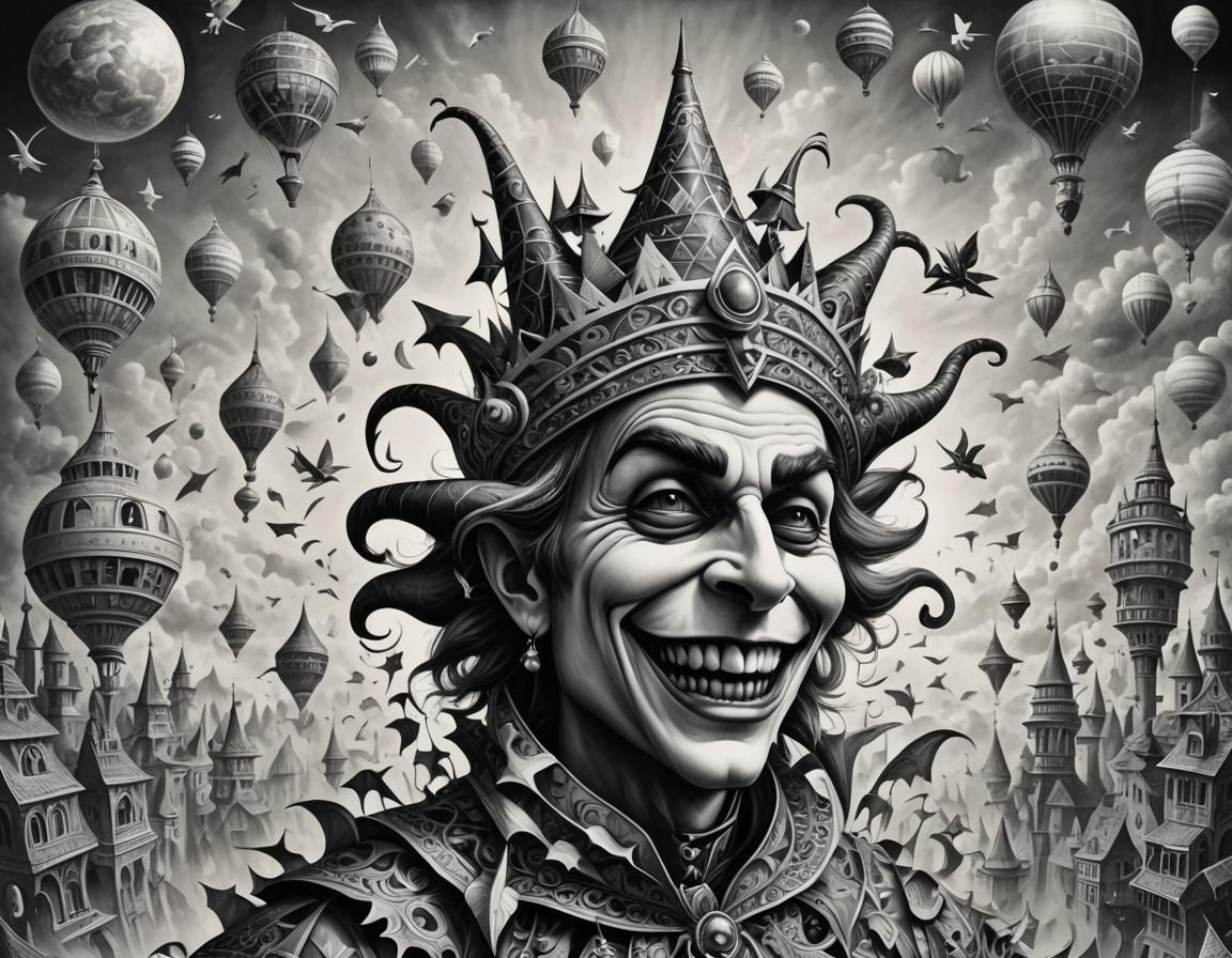 Fantastical Surreal Jester on a Small Planet
