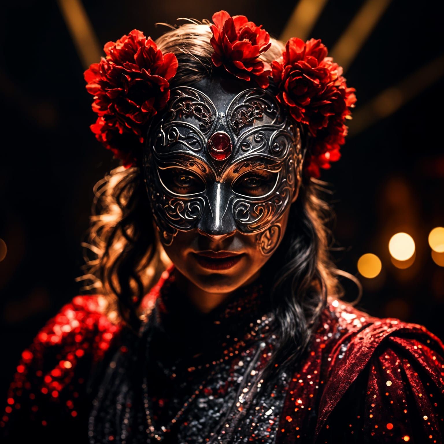 Masked Performer on Stage in Spotlight