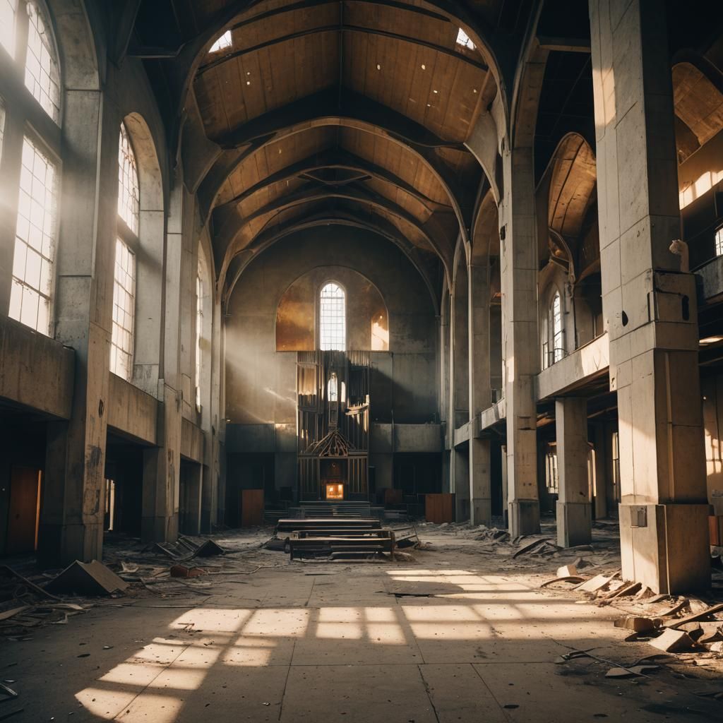 Abandoned Church Interior in Brutalist Style