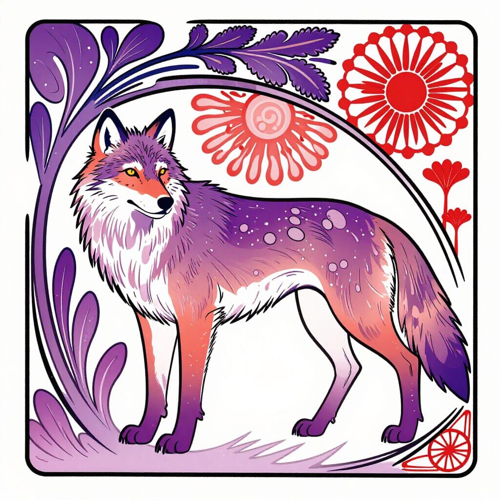 Artistic Graphic Wolf Howling with Bold Contours