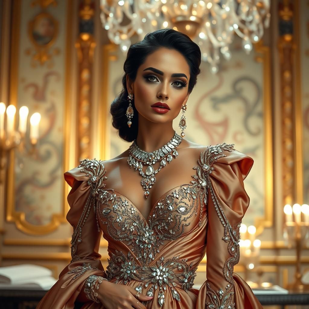 Elegant Model in Opulent Gown, High Fashion Style