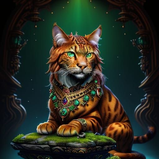 Majestic Copper Feline in Regal Attire, Adorned with Vibrant...