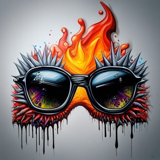 Bizarre Hyperrealistic Glasses in Vibrant Graffiti Style