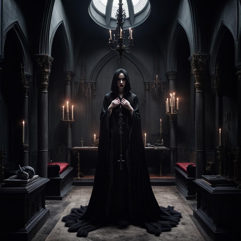 Gothic Ritual in Dark Interior